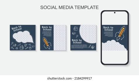 Abstract chalkboard. Back to school, education social media pack template premium vector, 