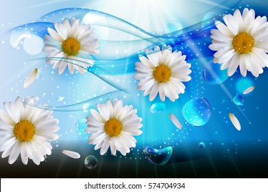 Abstract Chamomile Flowers Natural Spring and Summer Background 3D Realistic Vector Iillustration EPS10
