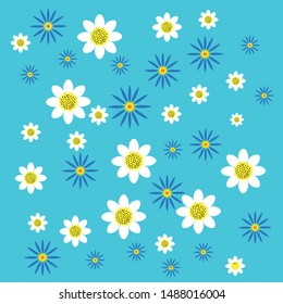 abstract chamomile  pattern on a blue background