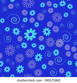 abstract chamomile seamless pattern blue