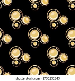 Resumen de las burbujas de champán vectores de fondo de patrón sin fisuras. Clústeres dibujados de fondo dorado negro con gotitas finas. Elegante y brillante ilustración repetida. Todo impreso para concepto de celebración de fiesta