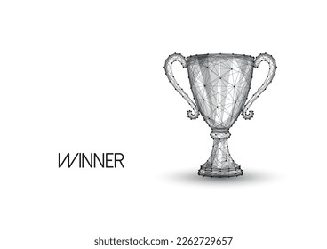 Abstract champion trophy cup in low polygonal black and white linear style isolated on white background. Winner, championship concept Modern abstract connection design vector illustration