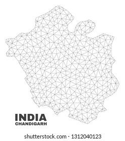 Abstract Chandigarh City map isolated on a white background. Triangular mesh model in black color of Chandigarh City map. Polygonal geographic scheme designed for political illustrations.
