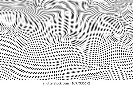 Abstract change futuristic vector illustration of a 3d wave particles neural network of cyberspace. Vector white background of black dots.