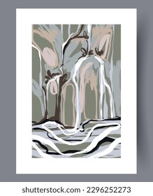 Abstract chaos experimental fantasy wall art print. Wall artwork for interior design. Printable minimal abstract chaos poster. Contemporary decorative background with fantasy.