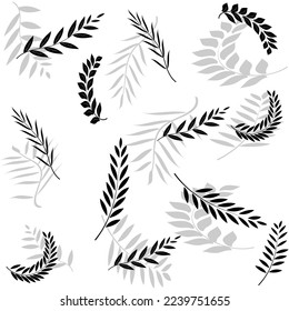 Abstract chaotic black and gray leaf on white. Fashion graphic design. Modern stylish texture. Monochrome template for prints, textiles, wrapping, wallpaper, card, banner. Vector illustration