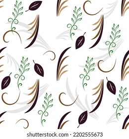 Abstract chaotic black and green leafs on white. Decorative colorful elegant romantic seamless pattern for decor, wallpaper, fabric, prints, etc. Abstract fashion texture. Vector illustration