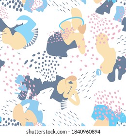 Abstract chaotic blots modern pattern. Seamless geometrical backdrop with dotted and abstract shapes
