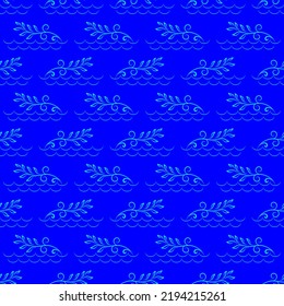 Resumen de las caóticas ramas azules sobre fondo oscuro. Decoración colorida elegante y romántica sin costuras para decoración, papel pintado, tela, estampados, etc. Textura de moda abstracta. Ilustración del vector