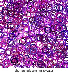 Abstract chaotic circle pattern background from scattered rings in purple tones with shadows