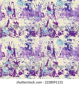 Abstract Chaotic Colorful Grunge Seamless Pattern with Ink Splashes and Scribbles