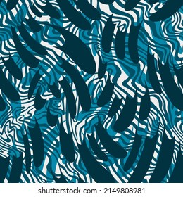 Abstract chaotic geometric seamless pattern with irregular curved stripes. Rounded brush strokes on ripple texture. Digital, mosaic and urban style background. Maze swatch design.