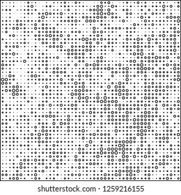 Abstract chaotic halfton. Texture of dots for printing. Futuristic colored background