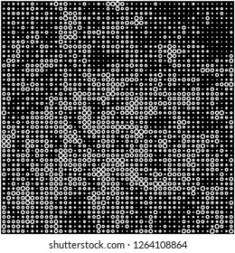 Abstract chaotic halfton. Texture of dots for printing. Futuristic colored background