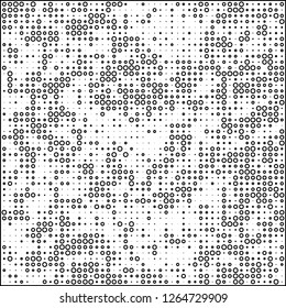 Abstract chaotic halfton. Texture of dots for printing. Futuristic colored background