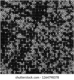 Abstract chaotic halfton. Texture of dots for printing. Futuristic colored background