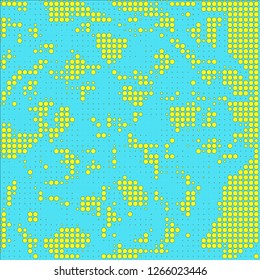 Abstract chaotic halfton. Texture of dots for printing. Futuristic colored background