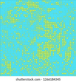 Abstract chaotic halfton. Texture of dots for printing. Futuristic colored background