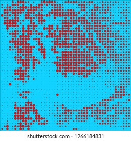 Abstract chaotic halfton. Texture of dots for printing. Futuristic colored background