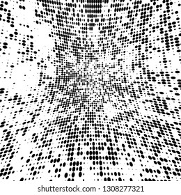 Abstract chaotic halftone black and white. Fantastic texture of dots