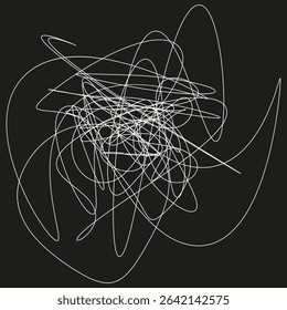 Abstract chaotic lines. Tangled Vector scribble. Random artistic pattern. Dynamic linear artwork.