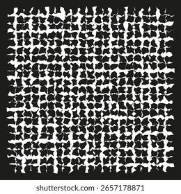 Abstract chaotic pattern. Black square fragments. Distorted grid Vector. Random texture background. EPS 10.