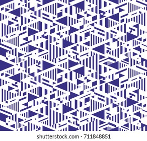 Abstract chaotic pattern. Decorative blue ornament. Pattern of geometric shapes.Hipster monochrome print.