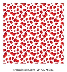 Abstract chaotic pattern of pomegranate grains on a white background. Seamless pattern with pomegranate. Wrapping paper, textile, packaging, vector illustration