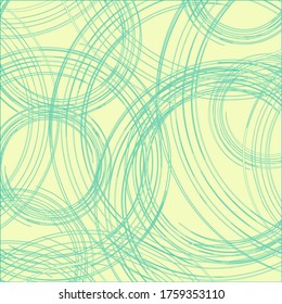 Abstract chaotic round brush strokes of various densities. Turquoise rounded lines on a beige background. Wallpaper, textile design, covers.