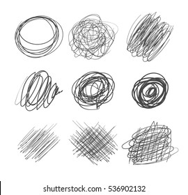 Abstract chaotic round sketch. Pencil drawing for your design. Vector illustration. Isolated on white background