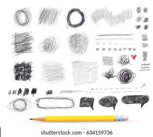 Abstract chaotic round sketch. Pencil drawing for your design. Freehand drawing. Vector illustration. Isolated on white background