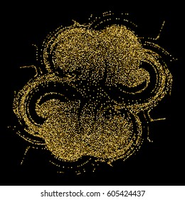 Abstract chaotic rounded spot with the effect of shine for the creation of advertising posters, leaflets, booklets. Round design element of gold glitter.