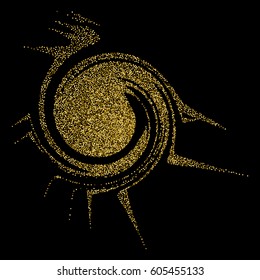 Abstract chaotic rounded spot with the effect of shine for the creation of advertising posters, leaflets, booklets. Round design element of gold glitter.