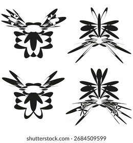 Formas caóticas abstratas. Elementos de burst dinâmico. Ilustração de vetor monocromático. Design de linha emaranhada. EPS 10.
