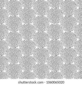 Abstract chaotic spot seamless pattern. Monochrome dotted texture
