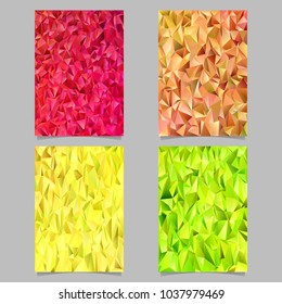 Abstract chaotic triangle mosaic brochure cover template set - vector document background designs from colored triangles