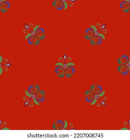 Abstract chaotic twigs on red arabic seamless pattern. Fashion graphic background. Modern stylish abstract texture. Design colorful template for prints, textiles, wallpaper, website. Vector illustrati