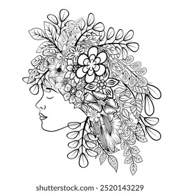 Abstract character doodle flower line art