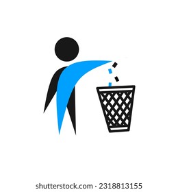 abstract character taking out the trash, icon calling for throwing trash in its place
