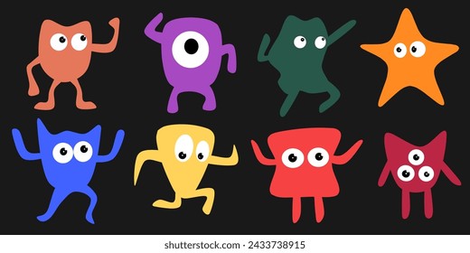 abstract character's cartoon monsters, cute shapes illustration 