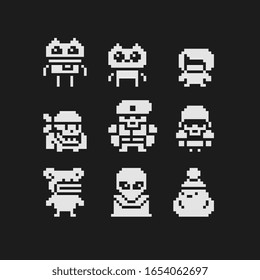 Abstrakte Zeichen Pixel Kunst Symbole Set, Design für Logo, Aufkleber, Stempel, Web, Logo-Shop, mobile App, einzelne Vektorillustration Illustration. Spiele-Objekte 1-Bit-Sprite. 