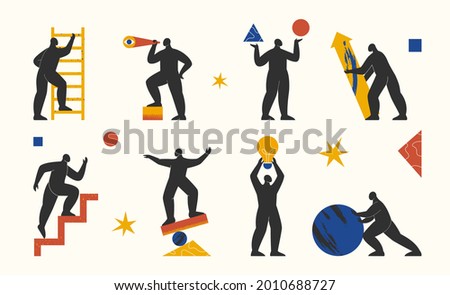 Abstract characters set. Collection of people with different geometric shapes and objects in various poses. Human creatures for business. Trendy minimal isolated vector illustration