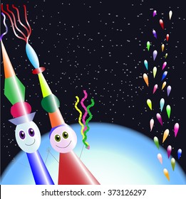 Abstract characters. Space. Planet. Vector illustration.