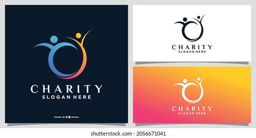 Abstract charity life people logo template with line art style Premium Vector