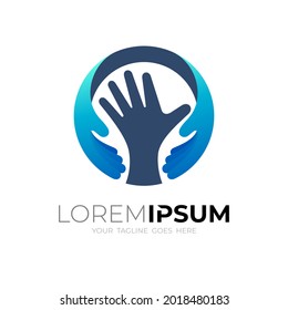 Abstract Charity logo with hand circle design illustration, blue color