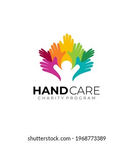 Abstract charity logo with hand people design colorful, social logo