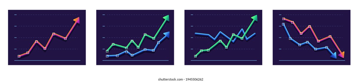 Abstract chart with two arrows  moving up and down. profit growth and decline. Modern design graphics on dark background. Vector illustration.  competition concept. 