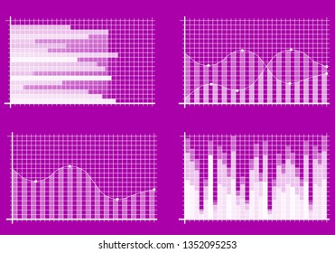 Abstract chart with uptrend line graph and numbers in stock market on gradient background. Trend lines, columns, market economy information background. Vector illustration