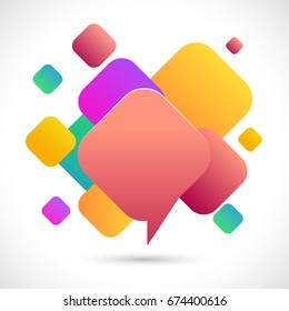 Resumen Chat Bubble en coloridos cuadrados de fondo.