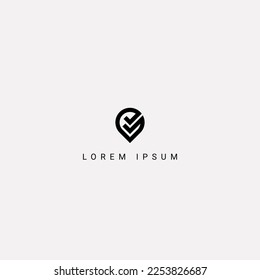 Marca de verificación abstracta o vector de diseño del icono del icono del pin de ubicación.